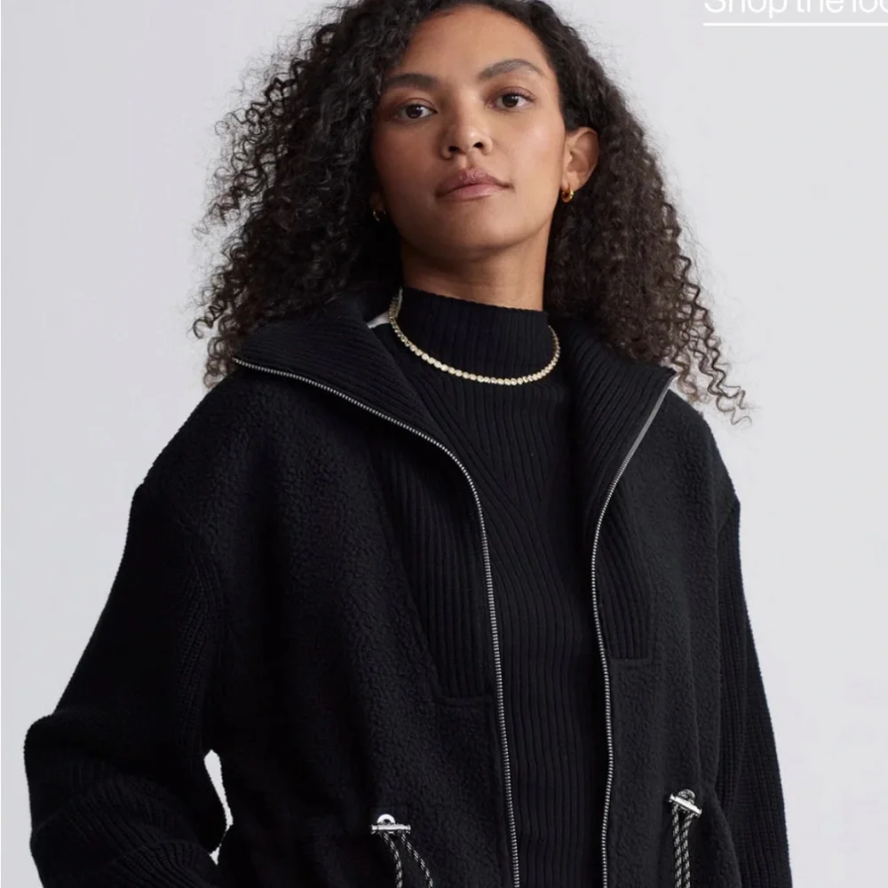 NWT new Anthropologie Varley Renea Fleece long Jacket in Black M super soft - Picture 3 of 8